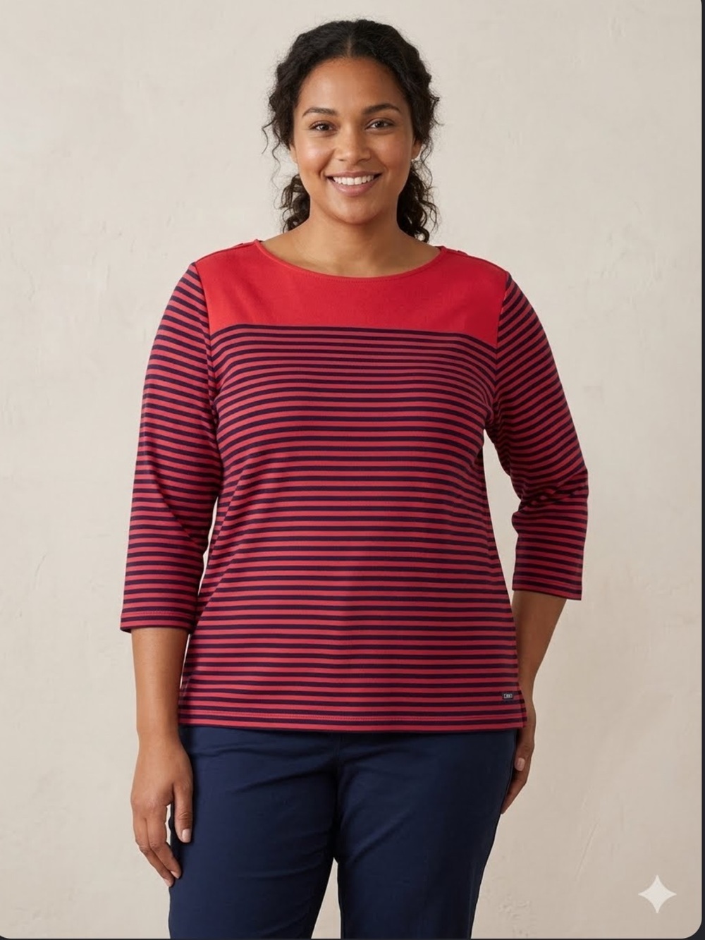 Chaps brand nautical red and blue striped boat neck pullover top size 3xl